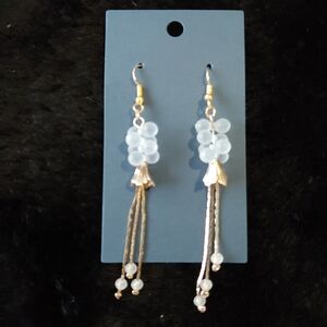 Frosted Grey Bead Drop Earrings